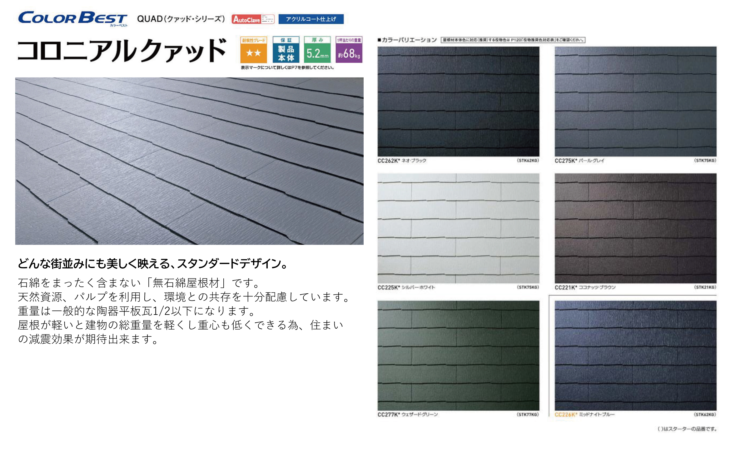 平型屋根用スレート瓦【コロニアルクァッド】 屋根